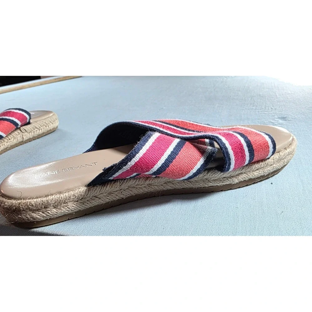 Lane Bryant Red White Blue Striped Espadrille Slide Sandals 8W 601251096